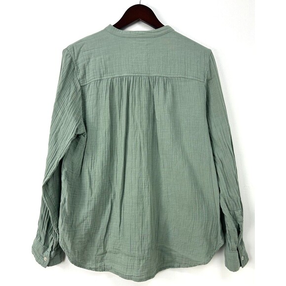 GAP Women Crinkle Gauze Cotton Long Sleeve Button Up Blouse L Sage Green 1043E4 - Picture 9 of 10
